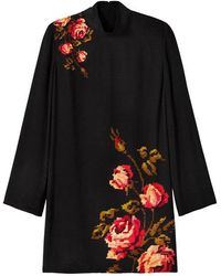 Desigual Viscose Long Sleeve Floral Dress - Black