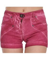 Plein Sud Mid Waist Cotton Mini Denim Shorts Pink Pan70241