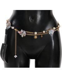 Dolce & Gabbana Chain Crystal Butterfly Flower Belt - Metallic