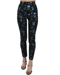 Dolce & Gabbana Cropped Floral Jacquard Skinny Trousers - Black