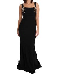 Dolce & Gabbana Stretch Crystal Fit Flare Gown Dress - Black