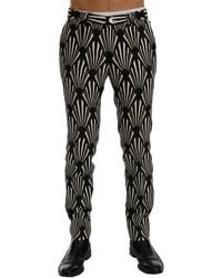 Dolce & Gabbana Black White Slim Fit Hemp Linen Trousers