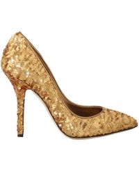 Dolce & Gabbana Sequined Leather Court Shoes Shoes - Metallic