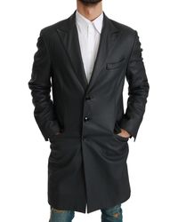 Dolce & Gabbana Formal Long Leather Trenchcoat Leather Grey Jkt2619 - Black