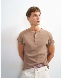 TOPMAN - Slim Fit Rib Henley T-shirt - Lyst