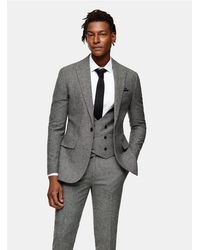 TOPMAN Heritagetextured Skinny Fit Single Breasted Suit Blazer With Peak Lapel - Gray