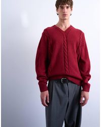 TOPMAN - Relaxed Fit V Neck Cable Jumper - Lyst