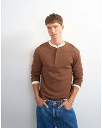 TOPMAN - Slim Fit Long Sleeve Rib Knit Henley T-shirt - Lyst