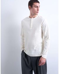 TOPMAN - Long Sleeve Rib Henley Tee - Lyst