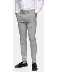 TOPMAN Check Skinny Fit Suit Trouser - Gray