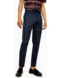 TOPMAN Sherb Plaid Cropped Trousers - Blue