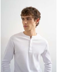 TOPMAN - Slim Fit Long Sleeve Rib Henley T-Shirt - Lyst