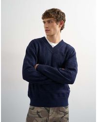 TOPMAN - Relaxed Fit Knitted V-Neck Jumper With Texture - Lyst