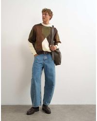 TOPMAN - Relaxed Fit Diamond Cable Knit Jumper With Camo Design - Lyst