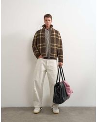 TOPMAN - Relaxed Fit Check Knitted Zip Through Jumper - Lyst