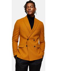 TOPMAN Camel Warm Handle Double Breasted Skinny Fit Suit Blazer With Peak Lapel - Brown
