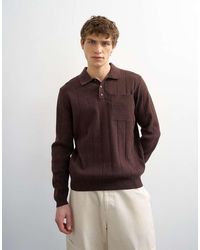 TOPMAN - Classic Fit Long Sleeve Pointelle Knitted Polo - Lyst