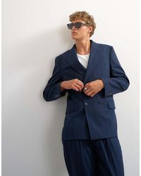 TOPMAN - Relaxed Fit Pinstripe Double Breasted Blazer - Lyst