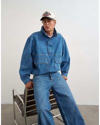 TOPMAN - Oversized Fit Denim Jacket With Funnel Neck - Lyst