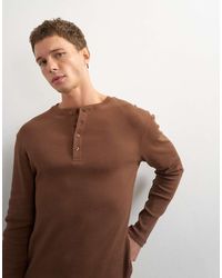 TOPMAN - Slim Fit Long Sleeve Rib Knit Henley T-shirt - Lyst
