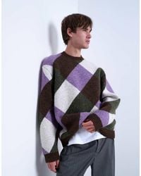 TOPMAN - Relaxed Fit Knitted Jumper With Diamond Design - Lyst