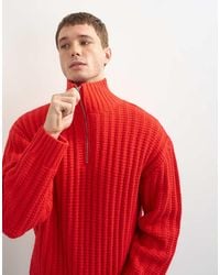TOPMAN - Relaxed Fit Knitted 1/4 Zip Funnel Neck Knitted Sweater - Lyst