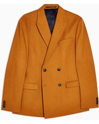 TOPMAN Camel Warm Handle Double Breasted Skinny Fit Suit Blazer With Peak Lapel - Brown