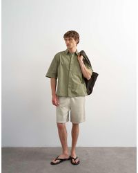 TOPMAN - Relaxed Fit Crop Short Sleeve Herringbone Shirt - Lyst