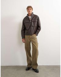 TOPMAN - Oversized Fit Faux Leather 1/4 Zip Funnel Neck Jacket - Lyst