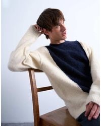 TOPMAN - Relaxed Fit Fluffy Yarn Paneled Sweater - Lyst