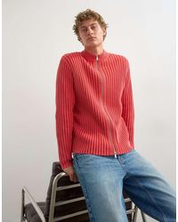 TOPMAN - Classic Fit Zip Through Knitted Jumper With Thick Ribbing - Lyst