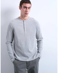TOPMAN - Long Sleeve Rib Henley Tee - Lyst