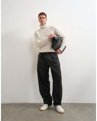 TOPMAN - Wide Leg Belted Pinstripe Trouser With Pleats - Lyst
