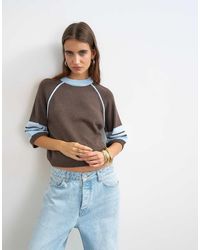 TOPSHOP - Knitted Short Sleeve Top With Tipping - Lyst