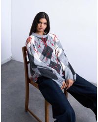 TOPSHOP - Knitted Argyle Distressed Jumper - Lyst