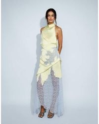 TOPSHOP - Satin Halter Neck Lace Hem Occasion Maxi Dress - Lyst