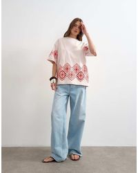 TOPSHOP - Embroidered Contrast Cut Out Oversized T-shirt - Lyst