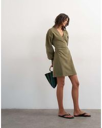 TOPSHOP - V-Neck Cinch Waist Sweat Mini Dress - Lyst