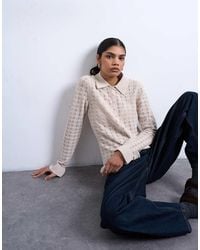 TOPSHOP - Knitted Button Through Frill Top - Lyst