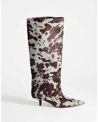 TOPSHOP - Tina Hair On Real Leather Kitten Heel Knee Boots - Lyst