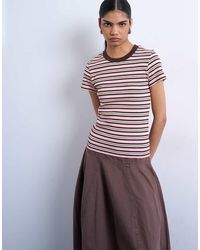 TOPSHOP - Striped Ribbed Short Sleeve Tee - Lyst