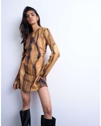 TOPSHOP - Waisted Long Sleeve Mini Dress - Lyst