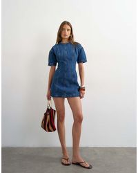 TOPSHOP - Denim Short Sleeve Mini Dress - Lyst