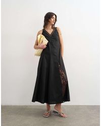 TOPSHOP - Poplin Lace Godet Midi Dress - Lyst