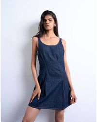 TOPSHOP - Denim Pleat Detail Mini Dress - Lyst