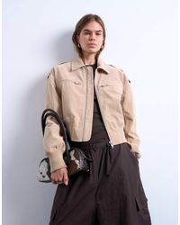 TOPSHOP - Faux Suede Ovoid Sleeve Bomber Jacket - Lyst