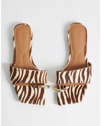 TOPSHOP - Mina Mule Flat Sandals With Hardware Hair On Real Leather Zebra-green - Lyst