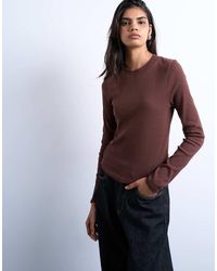 TOPSHOP - Rib Long Sleeve Curved Hem Top - Lyst