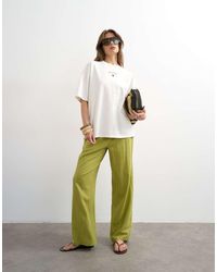 TOPSHOP - Linen Straight Leg Trouser With Deep Cuff - Lyst