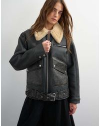 TOPSHOP - Shearling Belted Biker Jacket - Lyst